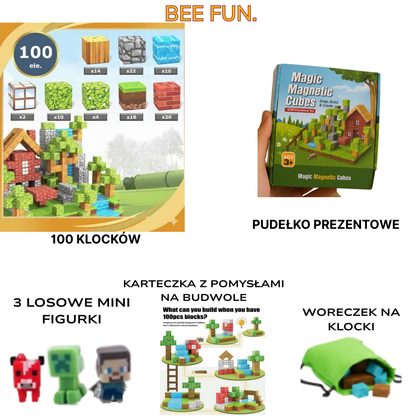 BeeFun Magnetyczne Klocki BeeBricks – 100 elementów + GRATISY