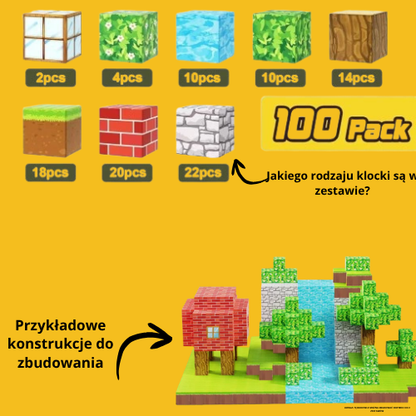 BeeFun Magnetyczne Klocki BeeBricks – 100 elementów + GRATISY